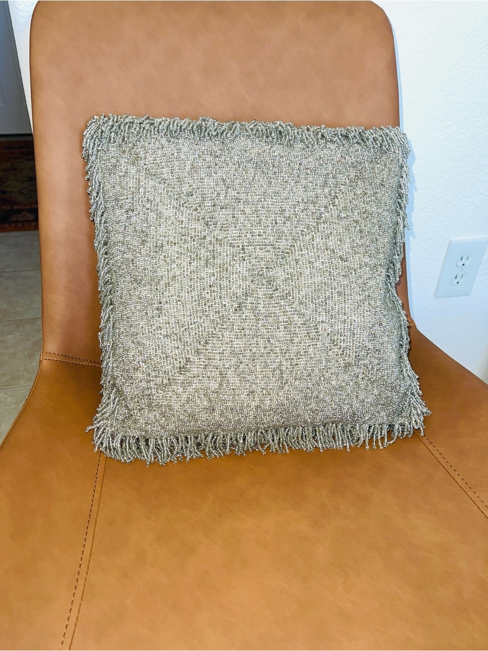 Hand-Beaded Metallic Seed Bead Square Decorative Throw Pillow (14" x 14")